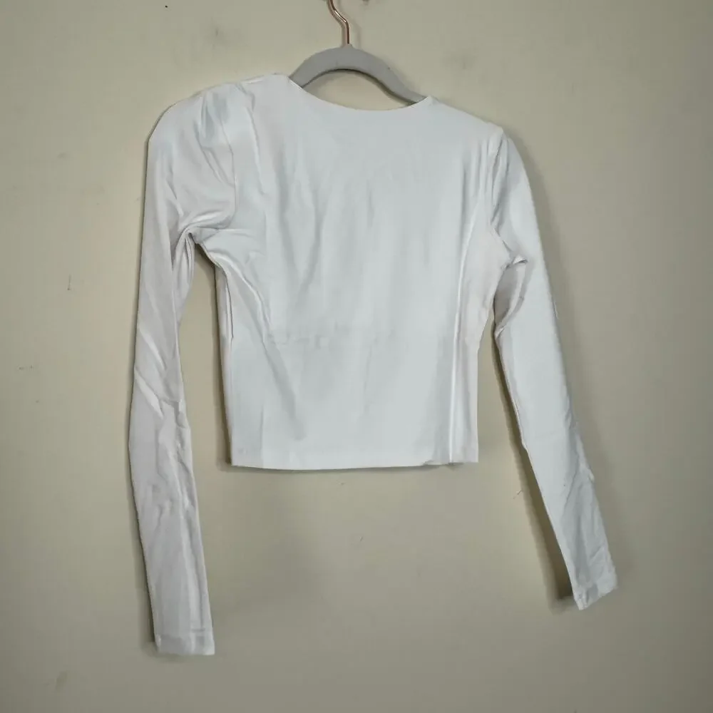 Susana Monaco Long Sleeve Crew Crop Top in Sugar NWT Size XS